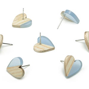 Boucle d'oreille coeur en résine - Tige coeur en bois massif - Clou chirurgical en acier inoxydable 316 - Accessoires pour fabrication de bijoux - 14,76 x 14,3 x 3,12 mm - BB1133G image 3