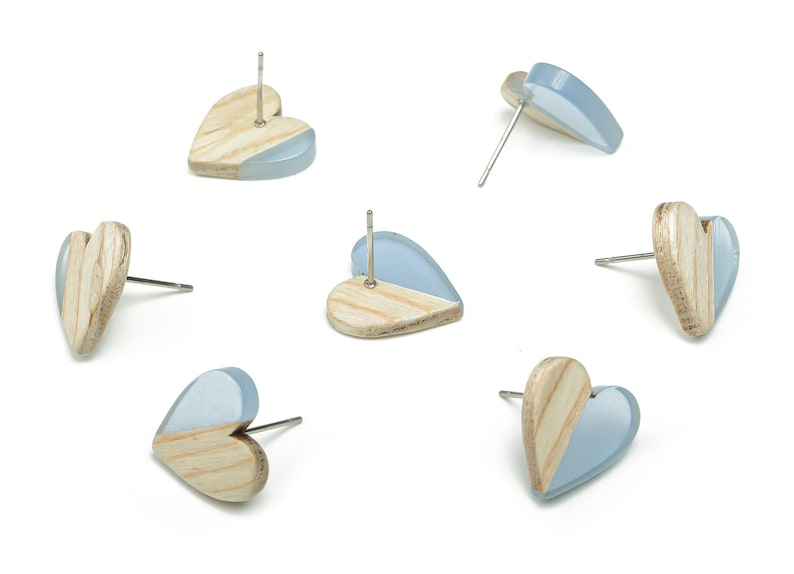 Boucle d'oreille coeur en résine - Tige coeur en bois massif - Clou chirurgical en acier inoxydable 316 - Accessoires pour fabrication de bijoux - 14,76 x 14,3 x 3,12 mm - BB1133G image 3