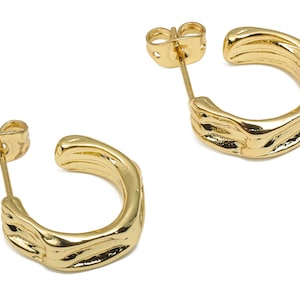 Brass Hoop Earring - Textured Hexagon Stud - 18K Real Gold Plated Brass - Imitation Silver Stud - Earring Post - 14.8x13.8x1.9mm - RGP4553