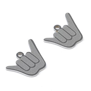 Stainless Steel Hand Sign Charms - Hang Loose Charms - Hand Sign Earrings and Pendant - Bracelet Pendant - 13.33x12.06x0.94mm - SS1026