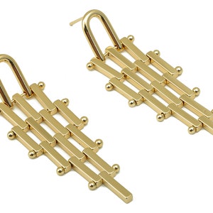 Brass Rectangle Bar Stud Earring - Brass Bar Earring Post - Gold Geometry Bar Earring Post - 18K Real Gold Plating -54x18x2mm- RGP6116