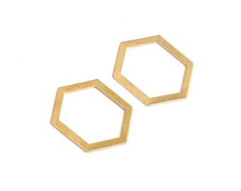 Raw Brass Geometric Charms - Hexagon Shaped Raw Brass without Hole - Hexagon Findings - Jewelry Supplies - 32x25x1mm - PP1233