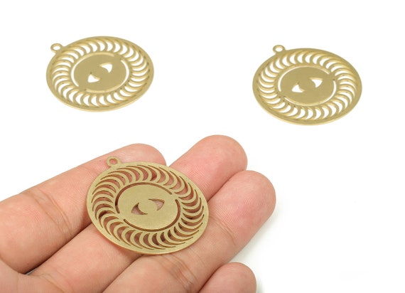 Raw Brass Circle Eye Pendant Brass Round Crescent Earring Charms PP4296 38.57x34.98x0.8mm Earring Findings Jewelry Making Supplies