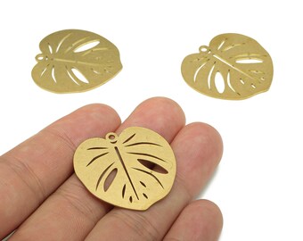 Brass Leaf Earring Charms - Raw Brass Leaf Earring - Leaves Pendant With Loop - Botanical Charm - 31.63x31.56x0.68mm - PPA5687