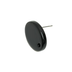 May include: Black oval-shaped stud earring with a silver post.