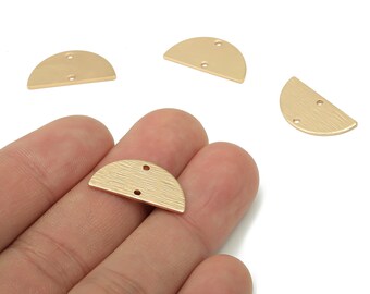 Brass Textured Semicircle Connectors - Half Round Earring - Half Moon Charm With 2 Holes - KC Gold Tone Plating - 21.2x10.7x0.8mm - PP1804G