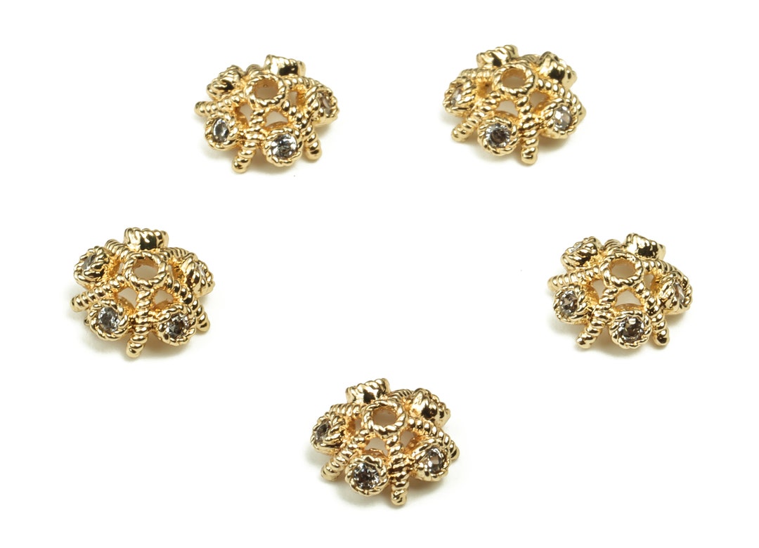 Flower Bead End Caps With Zircons Spacer Bead Caps 18K Etsy