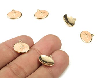 Pendiente ovalado de latón con colgante de estrella dorada - Latón chapado en oro auténtico de 18 quilates - Materiales para la fabricación de joyas - 13,23 x 12,08 x 1,05 mm - RGP3738A