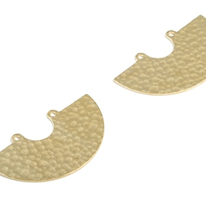 Brass Hammered Half Round Earring Connector - Raw Brass Half Round Charms - 2 Holes - Jewelry Making Supplies - 35.07x19.89x0.74mm - PP3896
