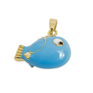 Colgante de pez esmaltado azul - Colgante de vida marina - Collar de pez de dibujos animados - Divertido dije de pez con anilla - Idea de regalo para enamorados - 18 x 13 x 8 mm - RGP11175