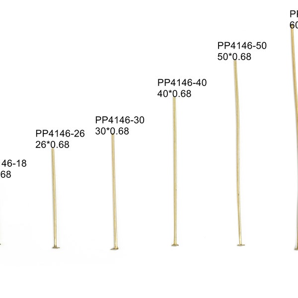 Messing Hoofd Pins - Raw Brass Flat Head Pin - DIY kettingen en armbanden - Oorbellen Bevindingen - 0.68mm ALLE MATEN 18 26 30 40 50 60mm - PP4146