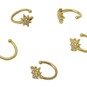 Anel C redondo aberto mini estrela de latão - Brinco de cartilagem de latão cru com zircão - Brinco de argola Mini Planet Huggie - 12,6x11,3x2,1mm - PP8159