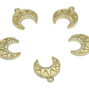Brass Crescent Earring Charms With Zircons - Raw Brass Moon Sun Pendant - Jewelry Making Supplies - 12.45x11.23x1.8mm - PP5177