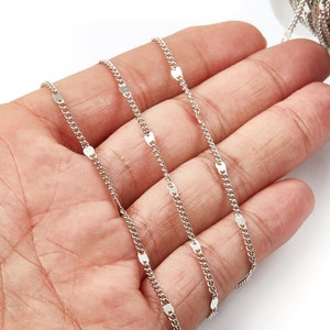 Hammered Satellite Curb Chain - Brass Chain - Silver Tone Plated Chain - Soldered Chain - 0.11&quot; x 0.08&quot; x 0.11&quot; - CC1106S
