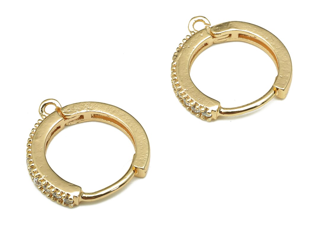 Brass Gold Huggie Hoop Circle Dangle Earring - Gold Lace Bead