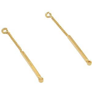 Brass Chain Strip Connector - Gold Chain Cuboid Bar Earring - Pendant With 2 Loops - 18K Real Gold Plating Charm - 36.5x2.1x1.2mm - RGP5633
