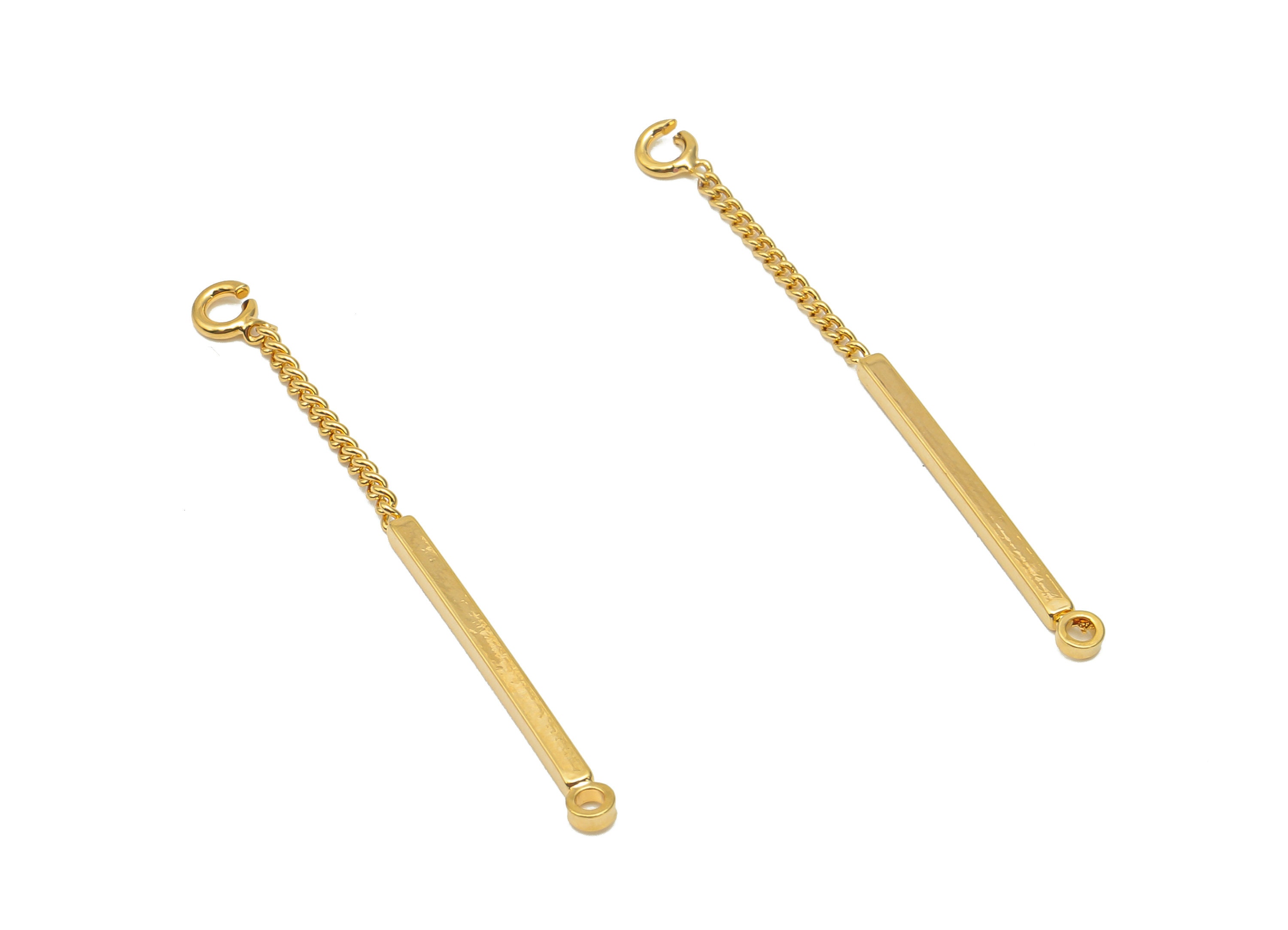 Brass Chain Strip Connector - Gold Chain Cuboid Bar Earring - Pendant With 2 Loops - 18K Real Gold Plating Charm - 36.5x2.1x1.2mm - RGP5633