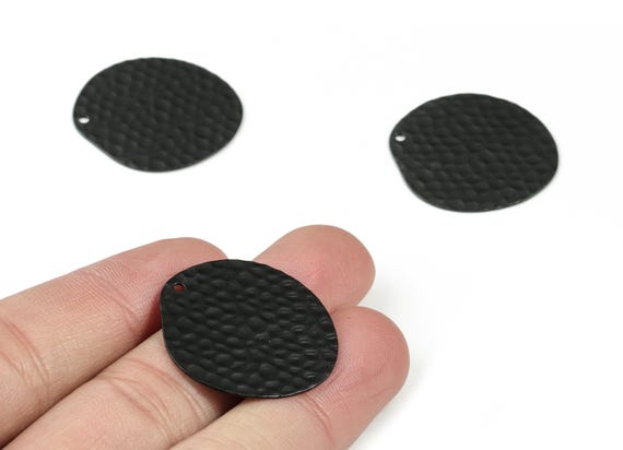 Black Hammered Round Charm - Matte Black Brass Hammered Circle Earring Charms - Jewelry Supplies - 29.1x27.95x0.64mm - PP2084B