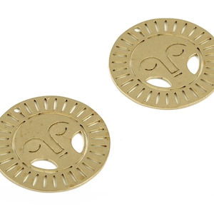 Asleep Face Sun Round Pendant - Raw Brass Sun Face Circle Earring Charms – DIY Jewelry Making Supplies - 22.02x22.02x0.58mm - PP4194