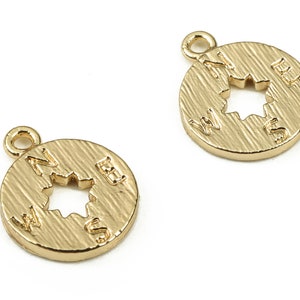 Amuletos de pendientes redondos de latón - Colgante estrella de oro - Latón chapado en oro real de 18K - Suministros de fabricación de joyas - 11.73x9.48x0.3mm - RGP3822