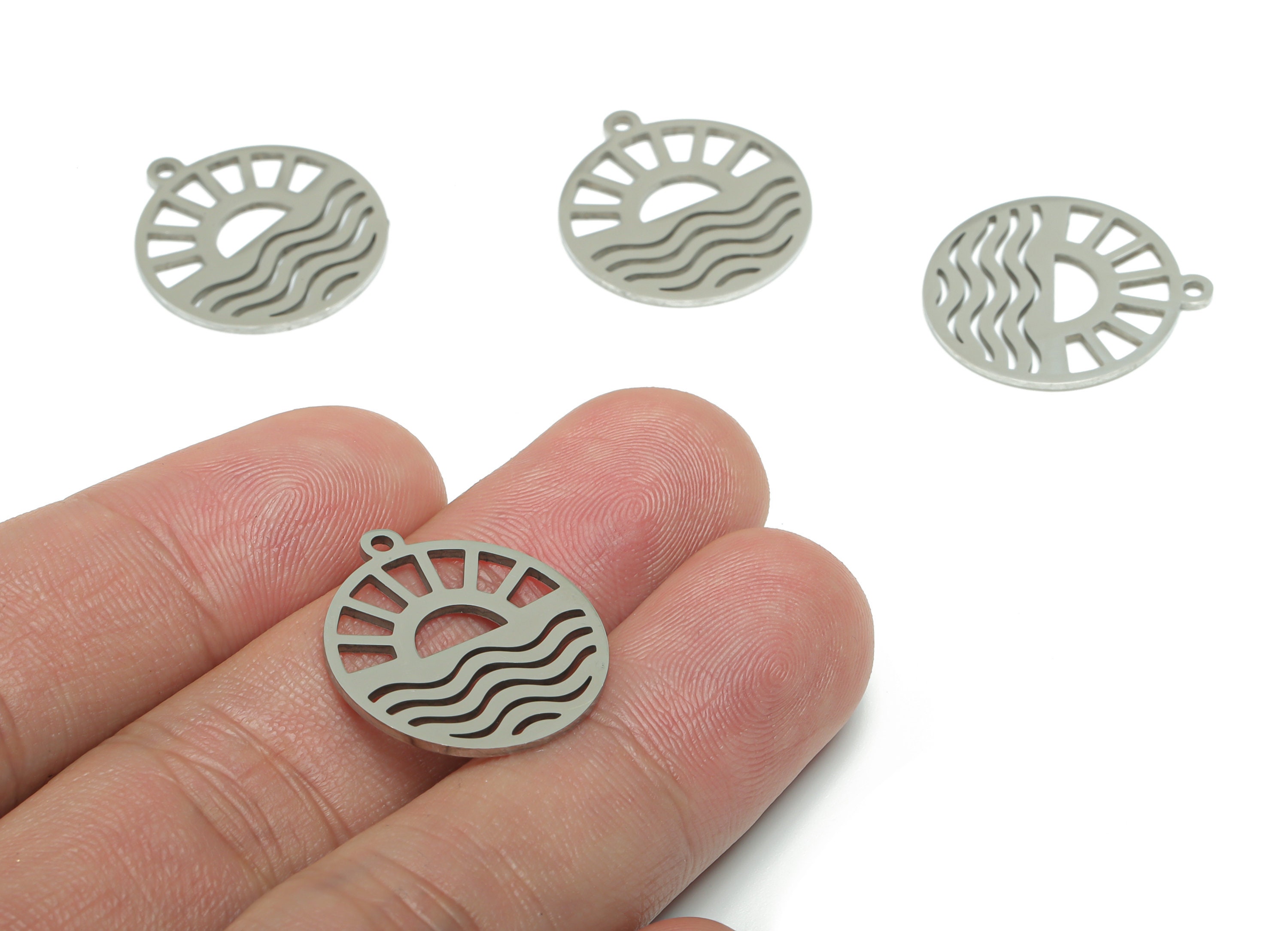 Stainless Steel Round Sun Waves Charms - Stainless Steel the