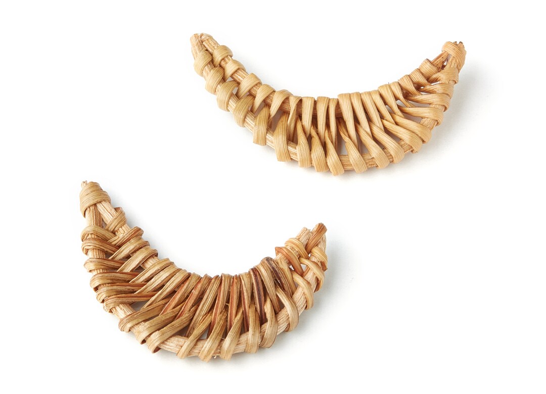 Handwoven Rattan Earrings - Moon Shaped Rattan Pendant - Wooden Straw ...