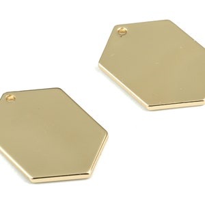 Personalized stamping blank - Gold Hexagon Charms - KC Gold Tone Plated Brass Textured Hexagon Earring Charms  - 20x14x1mm - PP2136KCG