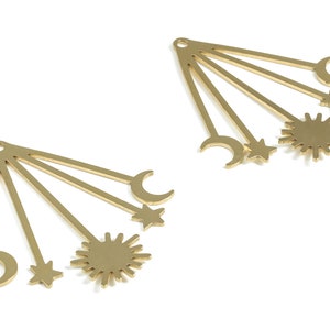 Brass Star Moon Pendant - Raw Brass Sun Earring Charms - Earring Findings - Jewelry Supplies - 45.02x39.35x0.84mm - PP3990