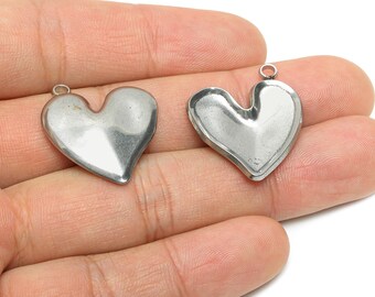 Stainless Steel Heart Pendant - Antique Metal Heart Necklace Pendant - Classic Handmade Jewelry - Steel Finding - 27x22.9x3.99mm - SS2194