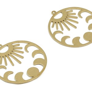 Brass Round Sun Earring Charms - Raw Brass Phases of Moon Pendant - Earrings Finding - Jewelry Making Supplies - 29.85x27.56x0.6mm - PP4630