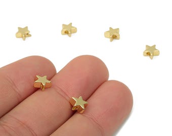 Mini-étoiles dorées - Intercalaires étoiles en laiton - Perles de bracelet - Laiton plaqué or véritable 18 carats - Accessoires bijoux - 6,5 x 6,5 x 3,2 mm - RGP4451