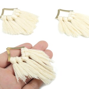 Tassel Earring Charms - Cotton Cream Tassels - Rhombus Gold Brass Earrings - Fringe Tassel - JewelrySupplies - 78.04x40.08x4.6mm - TS1153