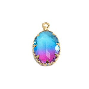 Brass Oval Crystal Charm - Blue and Pink Gradient Pendant - Sparking Lustrous Crystal Focal Charm - KC Gold Plated - 18x10.58x5mm - GS1255