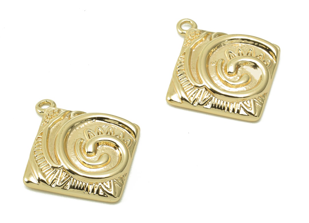 Brass Square Spiral Earring Charm Gold Flower Earring Etsy