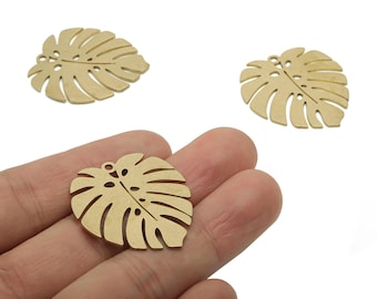 Brass Monstera Earring Charms - Raw Brass Leaf Pendant - DIY Jewelry Making Supplies - 33.58x31.02x0.89mm - PPZ0142