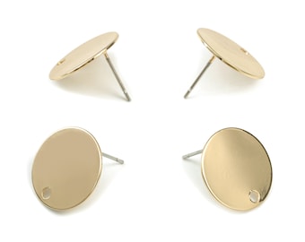 Gold Mini Round Earring Stud - Brass Round Earring Post - KC Gold Tone Plated Brass - 316 Stainless Steel - 16x16x0.55mm - PP3537G