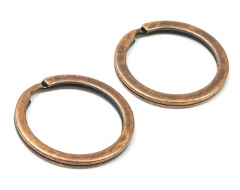 Antique Copper Metal Key Rings - Flat Split Rings - Circle Key Rings - Keychain Connectors - Jewelry Supplies - 25.01x25.01x1.8mm - PP2857AC