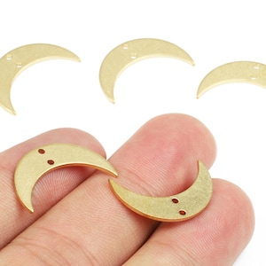Brass Moon Connectors - Raw Brass Moon and Necklace - Brass Moon Earring Connectors - 2 Holes - 21.28x13x1.07mm - PP2709 image 1