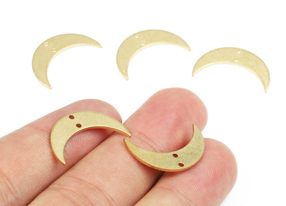 Brass Moon Connectors - Raw Brass Moon  and Necklace - Brass Moon Earring Connectors - 2 Holes - 21.28x13x1.07mm - PP2709