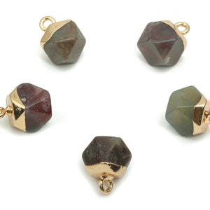 Agate Crystal Hexagon Charms - Brass Hexagon Pendant - Iron Loop - Natural Stone - Gold Tone Plated Brass – 12.57x8.45x8.18mm – NS1580G