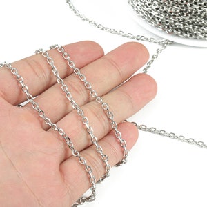 Flat Cable Chain - Stainless Steel Chain -  Faceted Cable Chain - Soldered Link Chain - 0.16&quot; x 0.12&quot; x 0.03&quot; - CC1174