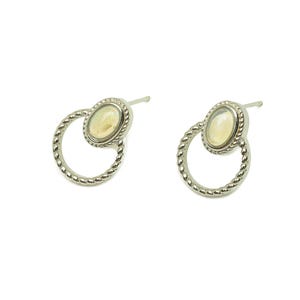 Brass Round Earring Stud - Brass Opal Earring Post - Opal Earring Post - Brass Stud - Silver Tone Plating - 16.49x11.95x0.69mm - RGP7258