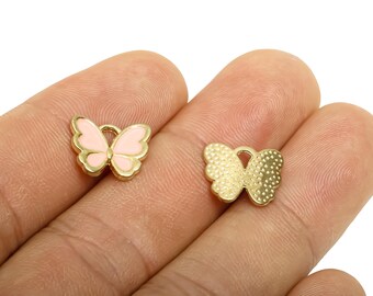 Alloy Enamel Pink Butterfly Charm - Enamel Butterfly Pendant - Butterfly Jewelry Supply - DIY Butterfly Pendant - 10.73x13.36x1mm - AC2911