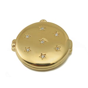Brass Star locket Charm - Brass Gold Round Locket Charm - 18K Real Gold Locket Pendant - Jewelry Making - 23x23x6.2mm - RGP6667 image 4
