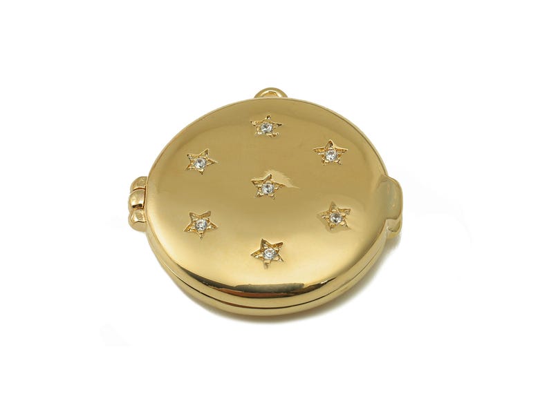 Brass Star locket Charm - Brass Gold Round Locket Charm - 18K Real Gold Locket Pendant - Jewelry Making - 23x23x6.2mm - RGP6667 image 4
