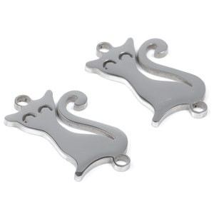 Stainless Steel Cat Connector - Cat Earrings Charms and Pendant - Bracelet Pendant - 17.78x10.91x0.95mm - SS1113