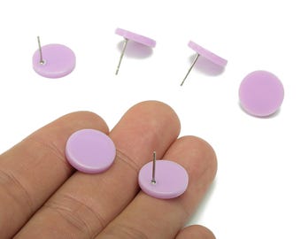 Acrylic Round Stud Earring - Matte Purple Circle Earrings Post - 316 Stainless Steel Stud - Color Code: A675 - 14.2x14.17x2mm - AC2554-A675X