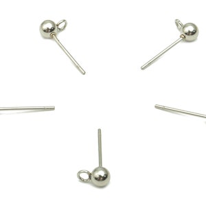 Stainless Steel Ball Earring Studs - Silver Tone Ball Stud with loop Ear Posts - Stainless Steel Earring Blanks - 6x6.68x3.93mm - SS1393