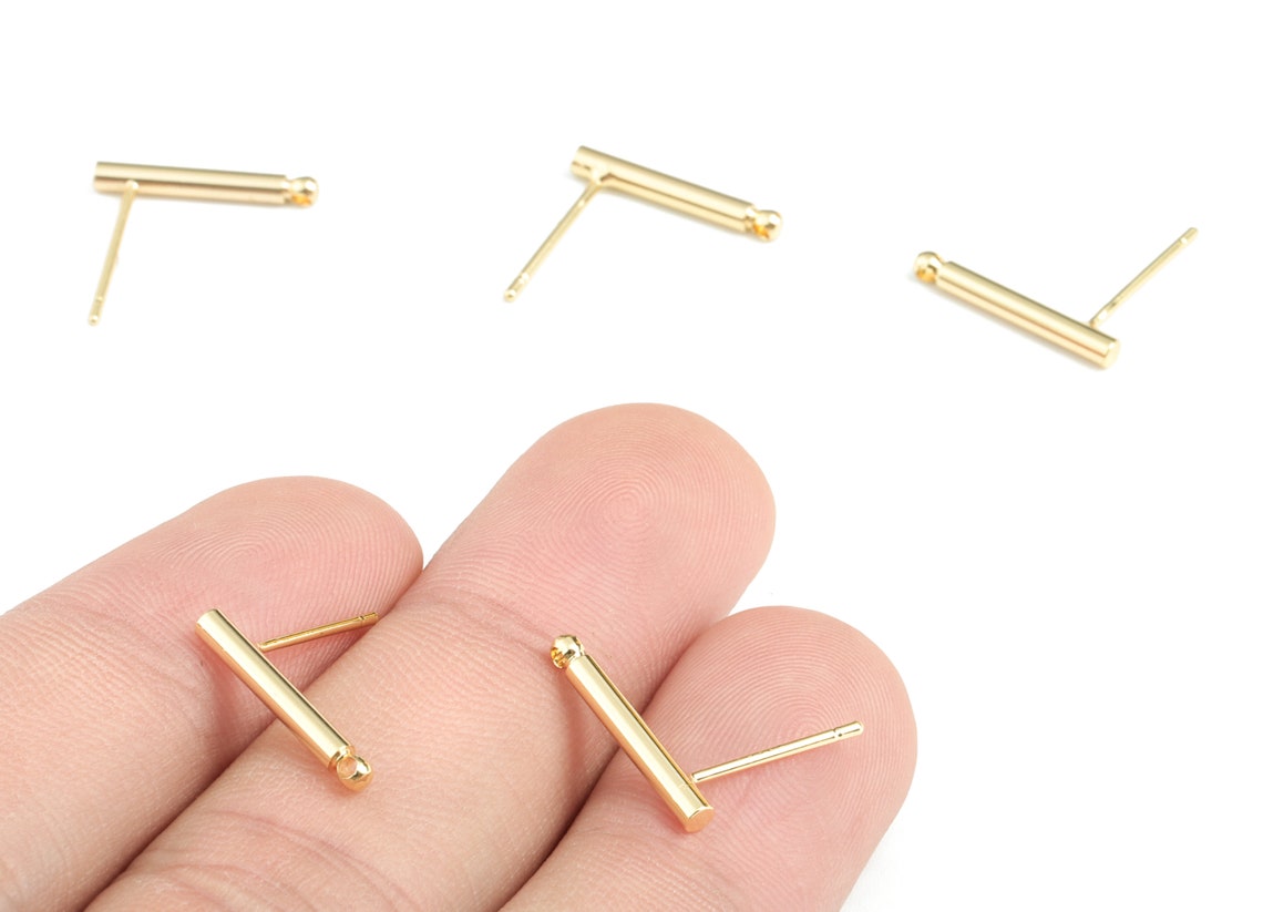 Brass Bar Earring Stud Gold Bar Earring Stud 18K Real Gold Etsy