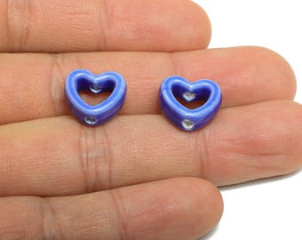 Glazed Ceramic Heart Beads - Colorful Artisan Heart Bead - Handmade Connectors Beads - DIY Jewelry Making- for Bracelets - 13x15x6mm-NS2847F